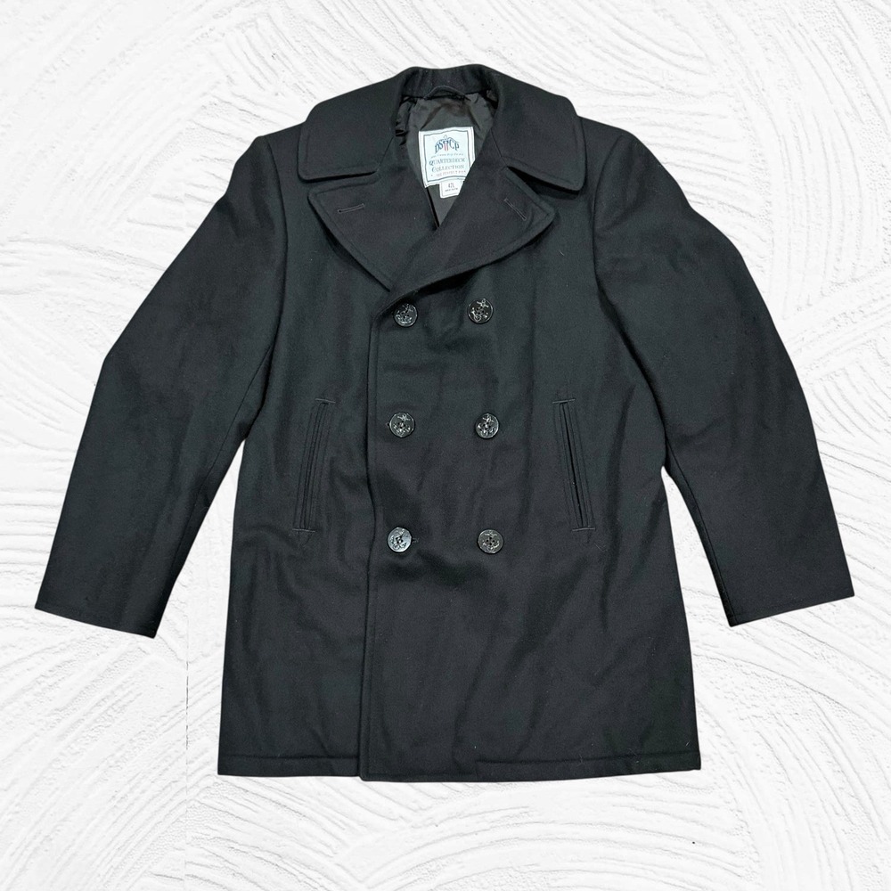 DSCP Quarterdeck Men Black 42L Overcoat U.S.Navy Wool Heavy Peacoat Sterlingwear